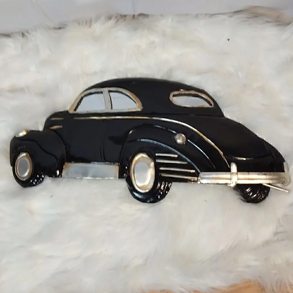 Vtg Black 50s Car Metal Sign